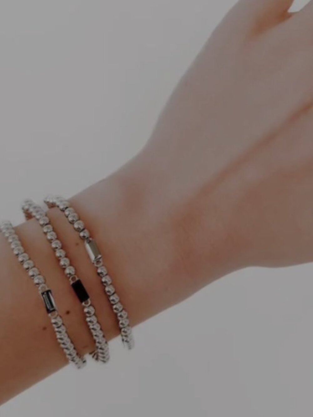 Metallic Black Glass Bead Stretch Bracelet- New